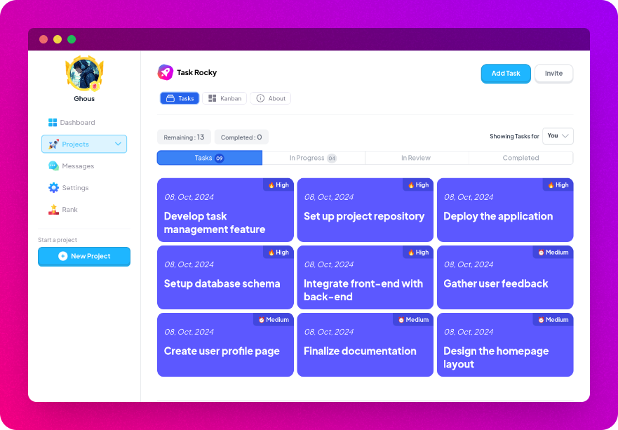 TaskRocky - Gamified Project Management App Screenshot