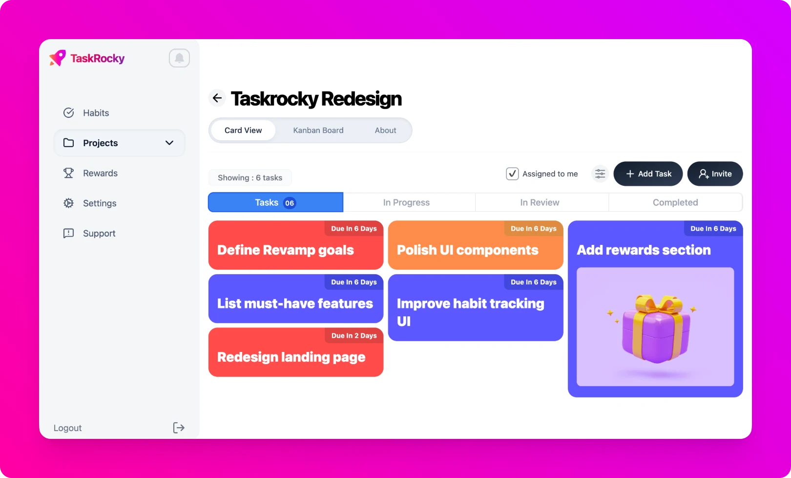 TaskRocky Dashboard Screenshot